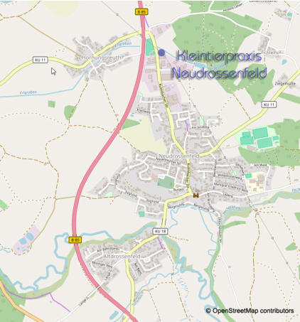 Kleintierpraxis Neudrossenfeld - Lage in Neudrossenfeld zwischen Bayreuth und Kulmbach